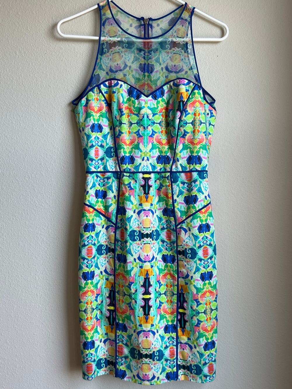 Milly New York Kaleidoscope Floral Mesh Illusion Sheath Dress Boning Size 6